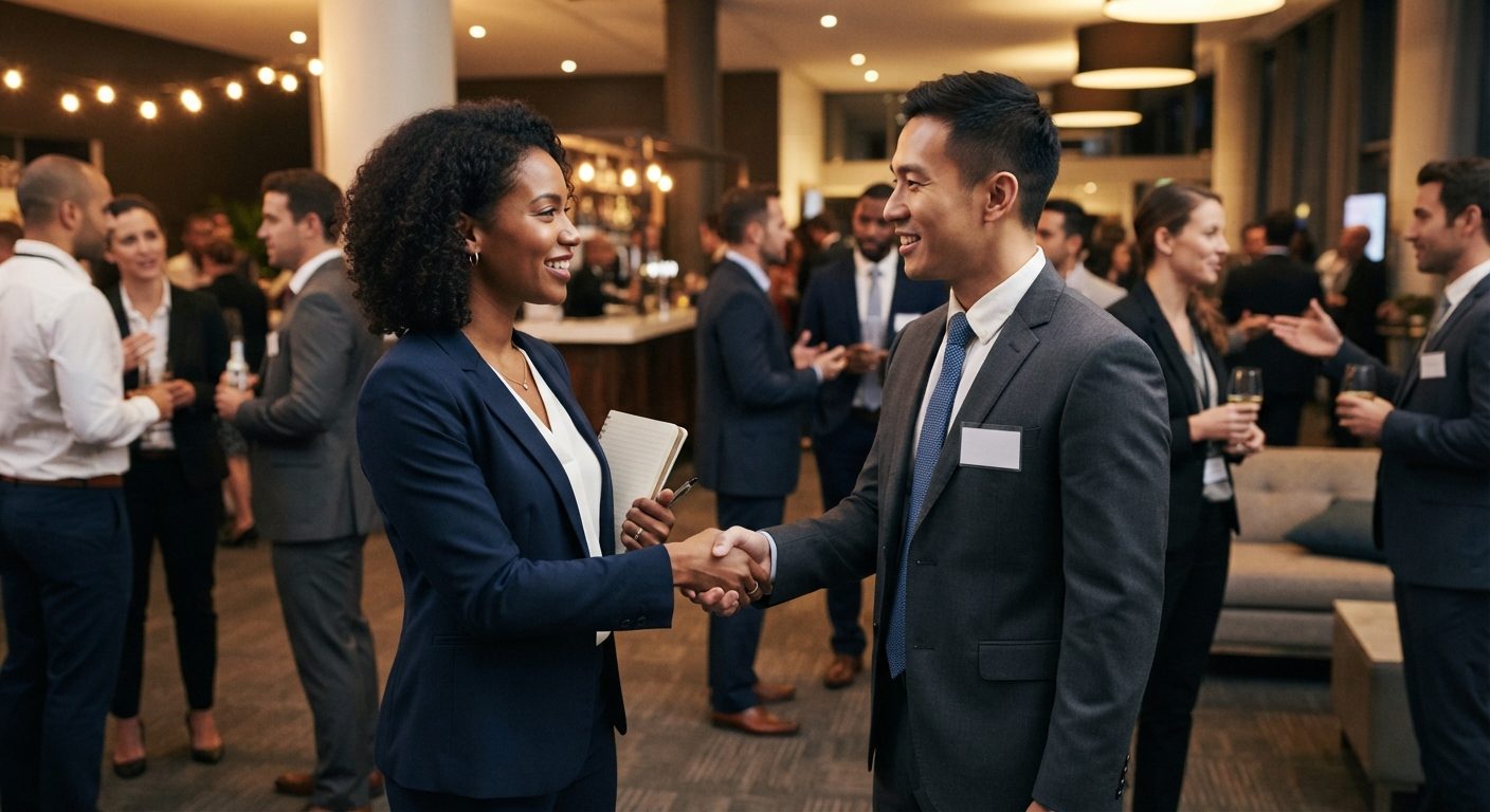 Forretningsfolk opbygger et professionelt netværk ved et networking-arrangement