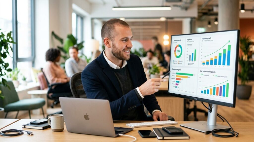Professional photograph of a confident e-commerce entreprene