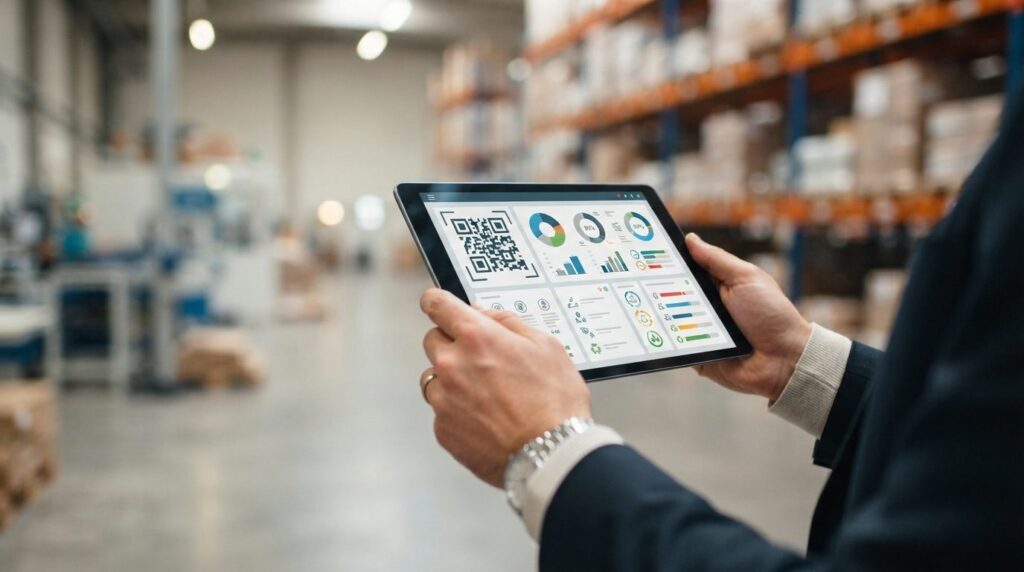 Close-up of business professionals hands holding tablet dis