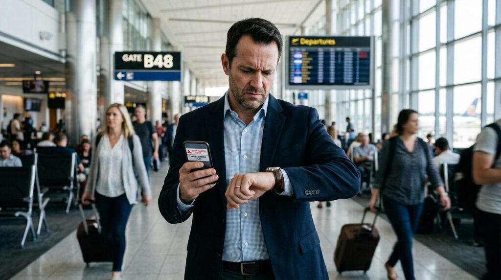 Close-up of a worried male business executive checking his w