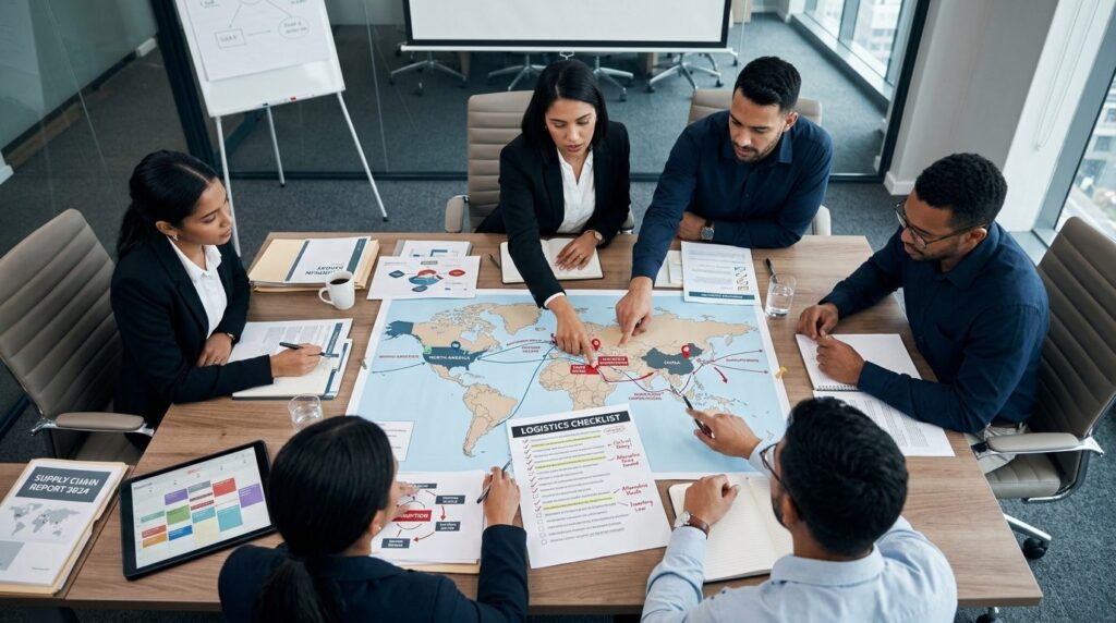 Overhead view of business professionals in formal meeting po