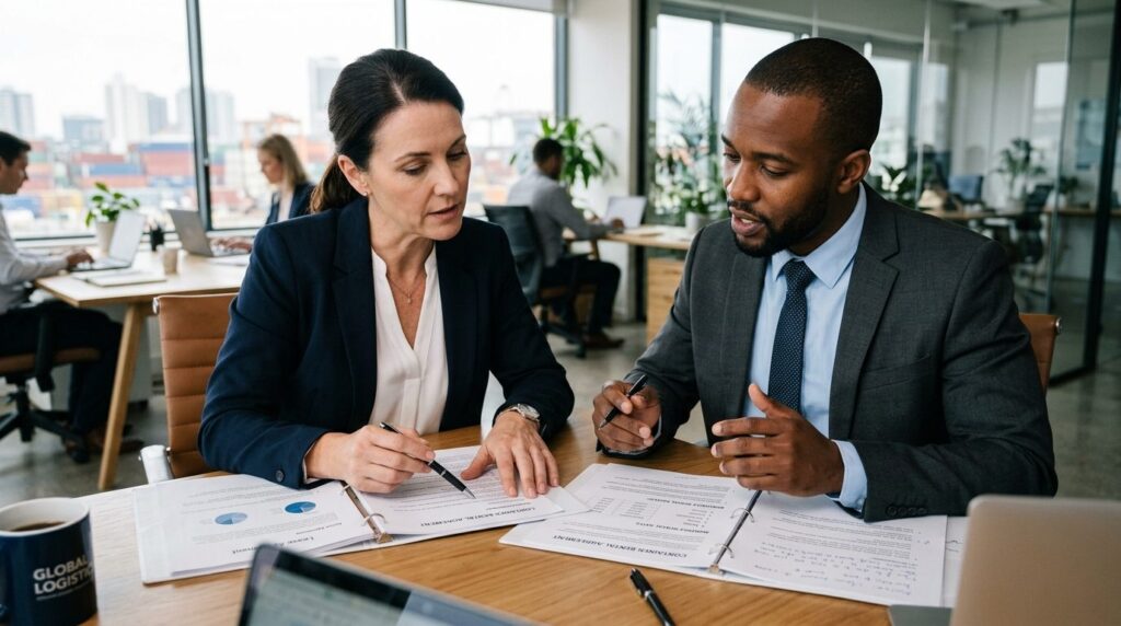 Close-up business meeting scene with male and female profess