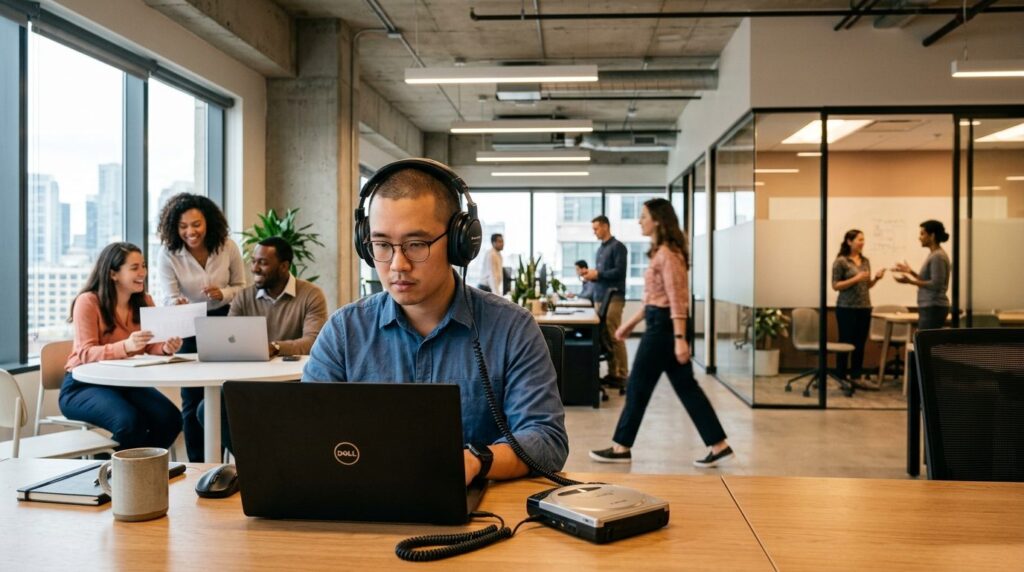 Network of diverse business professionals in modern office s