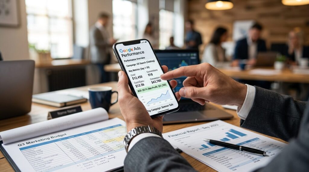 Close-up of businessman hand pointing at smartphone screen d