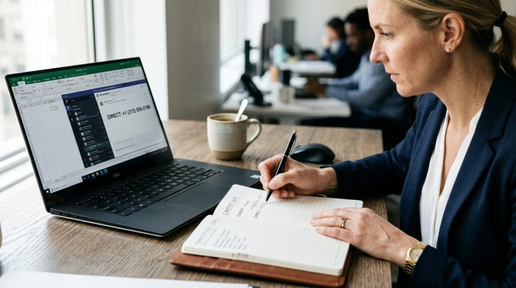 Close-up of business professionals hand writing direct phon