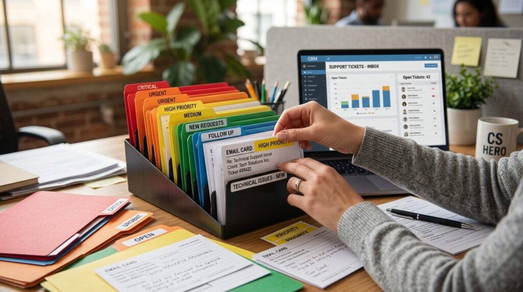 Close-up of business professionals hands at desk organizing