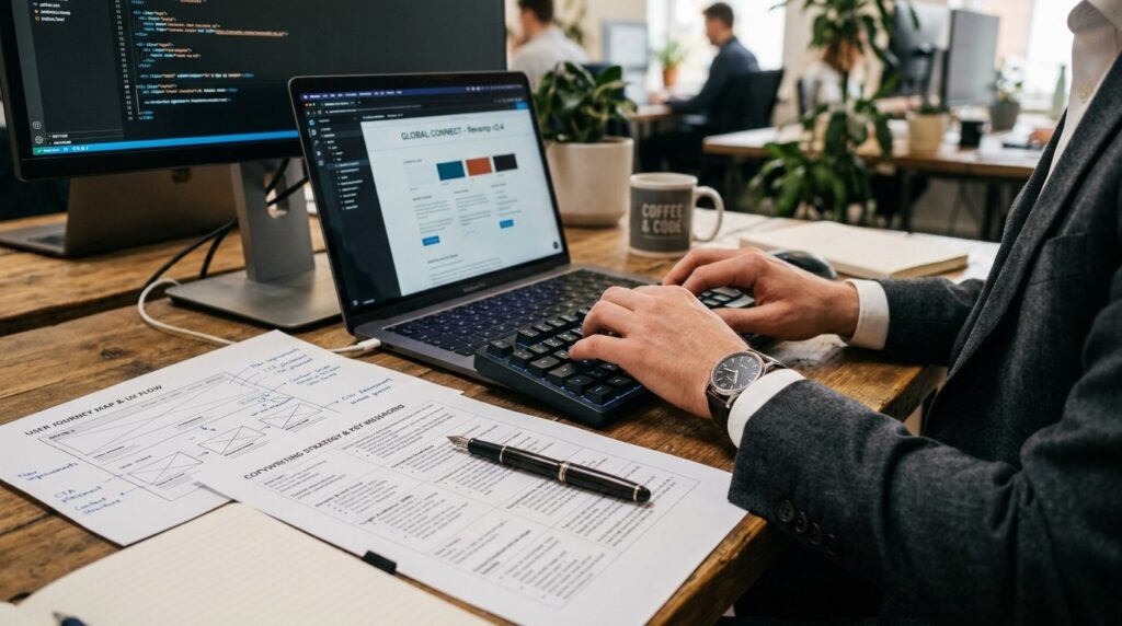 Close-up of businessmans hands typing on keyboard while rev