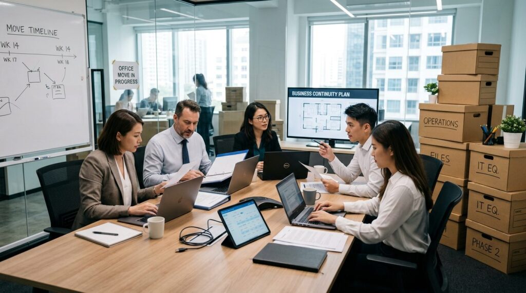 Business continuity during office move: Team members collabo