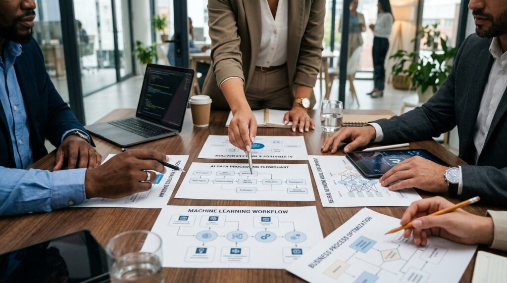 Close-up of business professionals hands collaborating arou