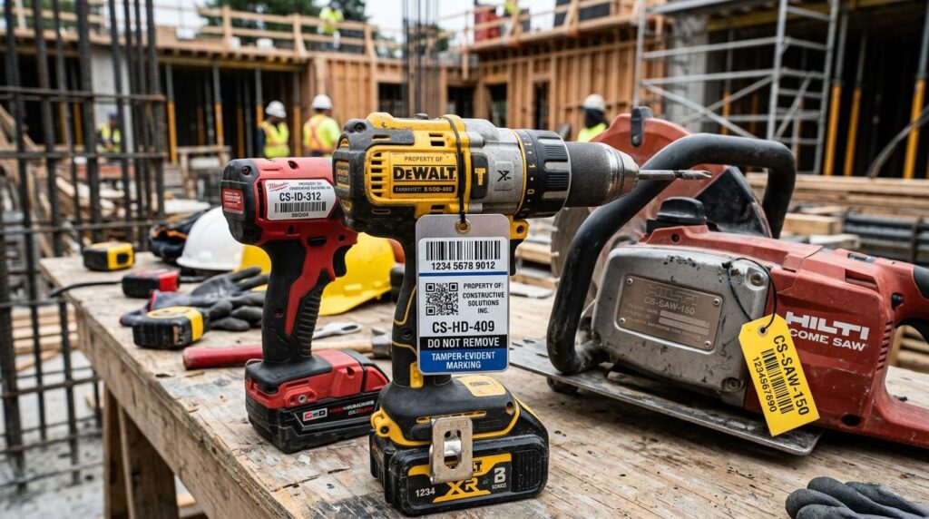 Close-up of durable identification labels and asset tags app