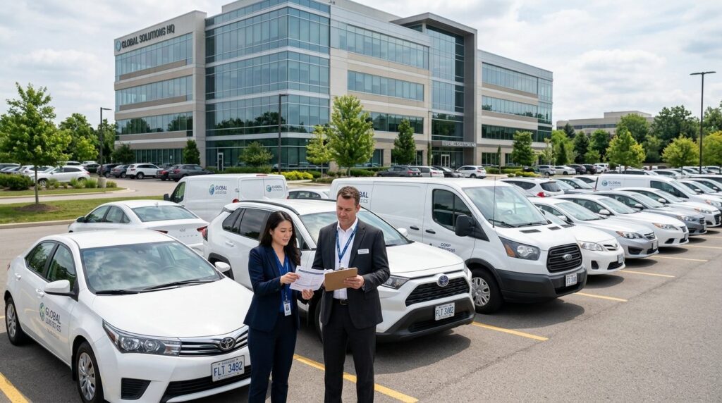 Professional business setting photograph showing a fleet of 