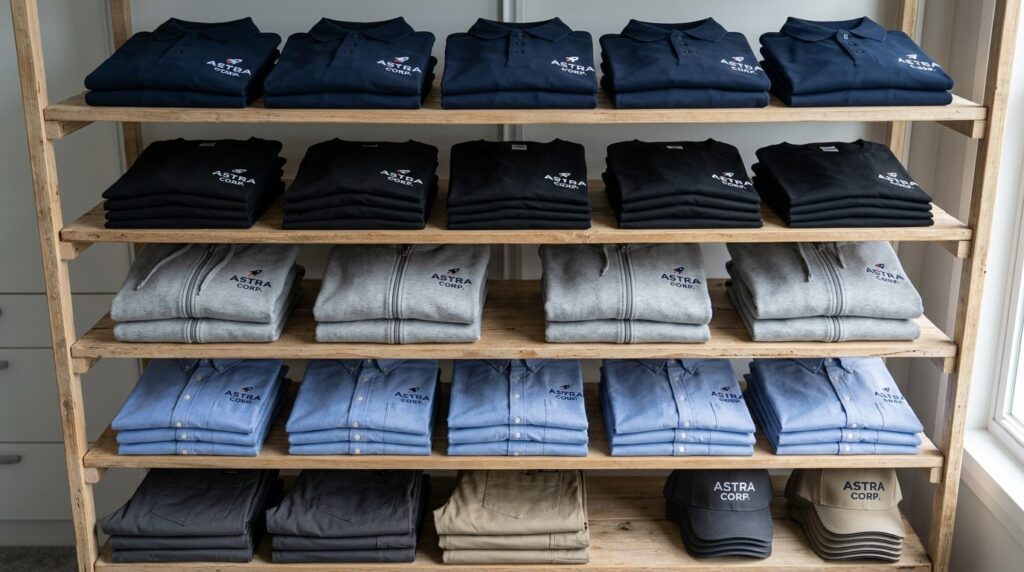 Flat lay overhead view of neatly organized and properly stor